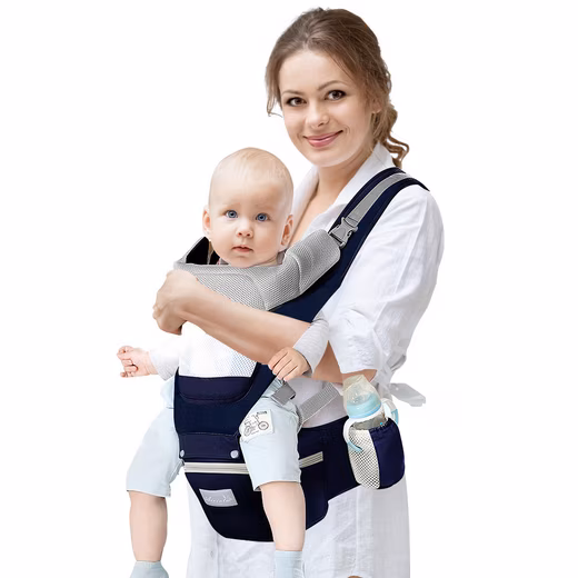 Baby carrier with removable hip seat (Cotton baby carrier, dorsal and ventral, lightweight and breathable, breathable pure cotton, summer comfort carrier), Adjustable head support for babies and children from 0 to 48 months