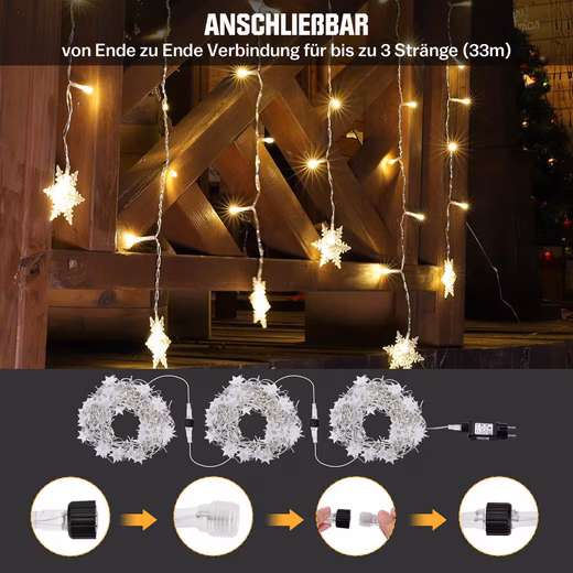 LED Light Curtain, Snowflake LED String Lights, Christmas Decor 360-light, remote control, timer, IP44, LED Christmas lights party, 10 modes - Image 2