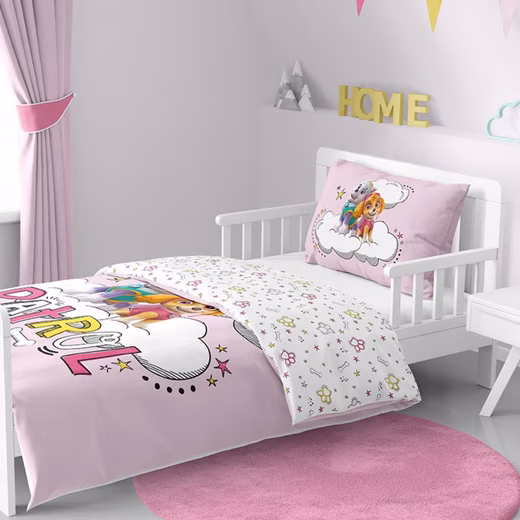 Paw Patrol children's bedding 100x135 + 40x60 cm, 100% cotton Renforcé, 2-piece, Dream Patrol baby bedding in pink and rose