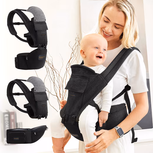 Baby carrier from birth with hood, 3 in 1 baby carrier for 3-15kg (Ergonomic baby backpack carrier, detachable baby carrier with hip seat for newborns and toddlers), Breathable and soft baby carrier