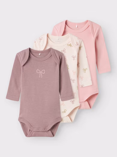 Long sleeve bodysuit NBFBODY 3P LS BARELY PINK BOW NOOS