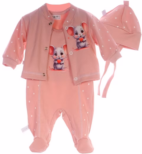 Romper Baby Suit First Set in Powder Pink with Bunnies