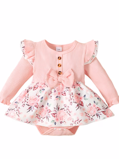 Romper Baby Girl Cute Long Sleeve Romper & Headband Outfits for 0-18 Months