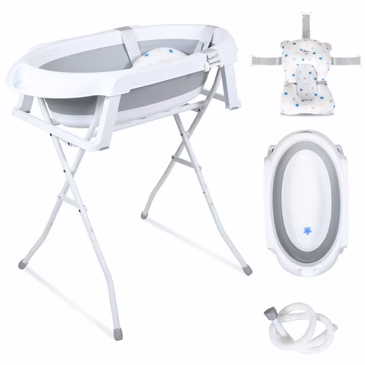 Baby Bathtub Bathtub with Frame Baby Bath Seat and Drain Hose Foldable