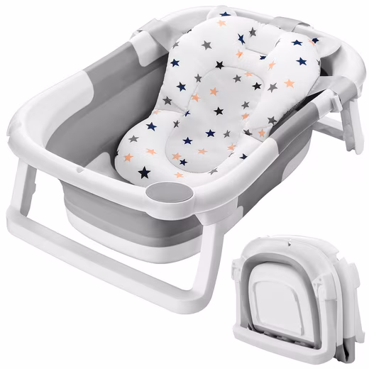 Baby Bathtub Foldable Bathtub for Baby, Silicone for 0-2 Years, 60*40*23cm