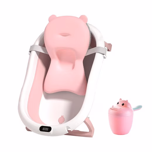 Baby Bathtub Baby Bathtub Foldable, with Thermometer, Hair Washing Cup