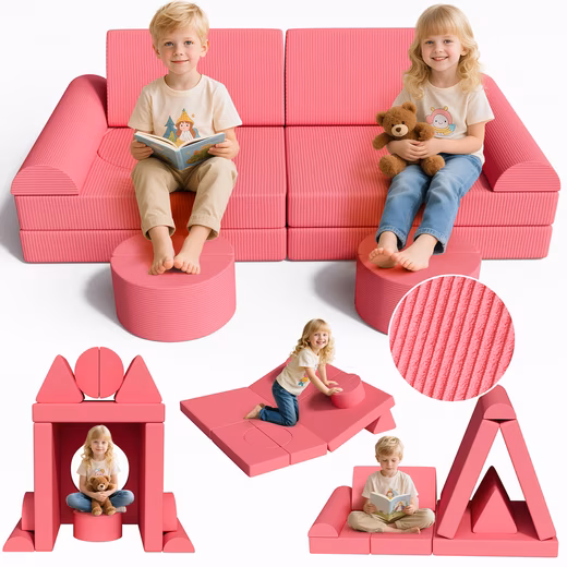 Children's Sofa Play Sofa Cord, 14-Piece Modular Children's Play Couch