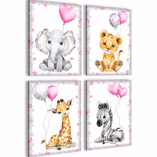 Mural Children's Room Murals Set Animals - 4 Pictures 30x40 cm Ready to Hang