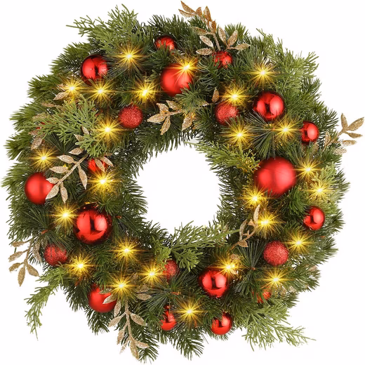 Art wreath christmas decoration 40cm, door wreath Christmas with 40 LEDs, advent wreath