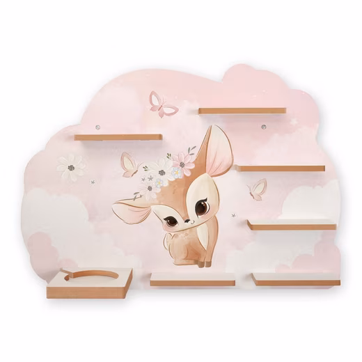 Wall Shelf JUKEBOX SHELF Deer with Flower Wreath