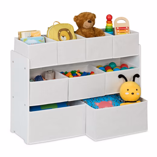 Standing shelf children's shelf with 9 fabric boxes