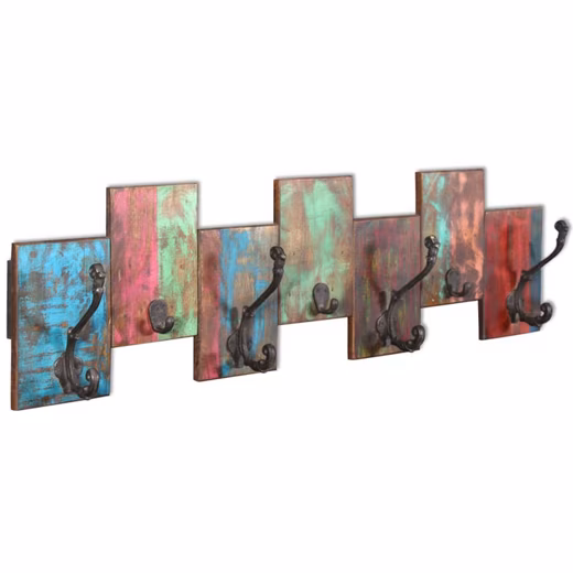 Coat rack with 7 hooks reclaimed wood solid