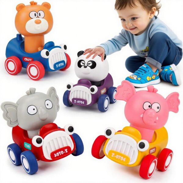 Toy Car Press to Go Car Toy for Toddlers 1-3 Year Olds, Baby Animal Racing Cars