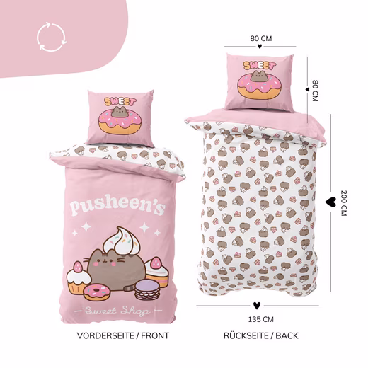 Pusheen Cat Bedding Set in 135x200 + 80x80 cm, Kawaii Microfiber, 2-piece, reversible bedding for children and teenagers, sweet & cute - Image 4