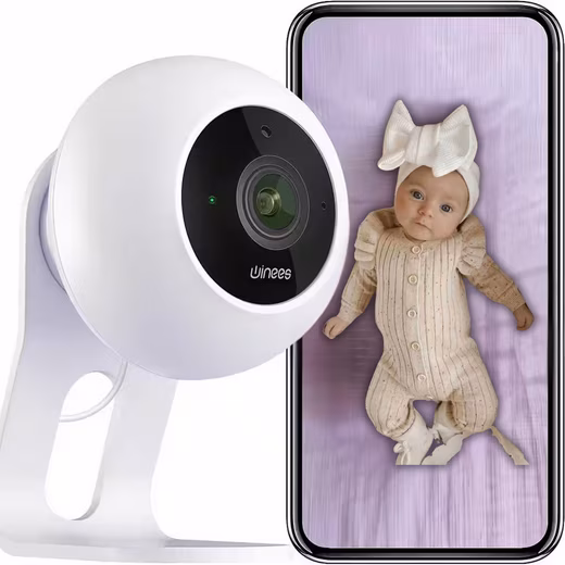 Video baby monitor 2K HD resolution, baby monitor, 1-piece, 24/7 app monitoring, motion detection, two-way audio, flexible installation, safe, easy – with Alexa