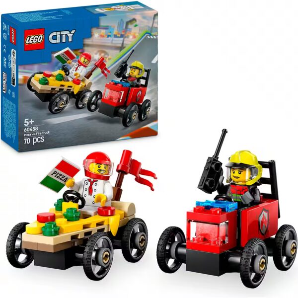 Pizza Delivery Truck vs. Fire Engine (60458), LEGO City Construction Bricks (70 pcs), Made in Europe