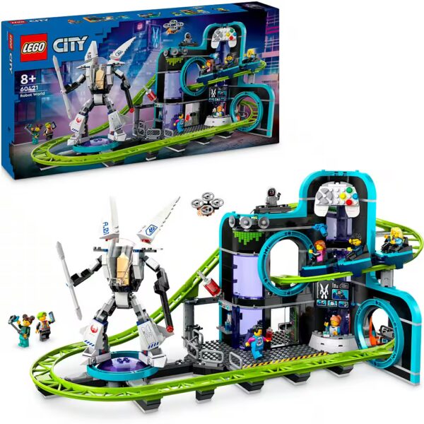 Roller coaster with robot mech (60421), LEGO City construction bricks (986 pcs), Made in Europe
