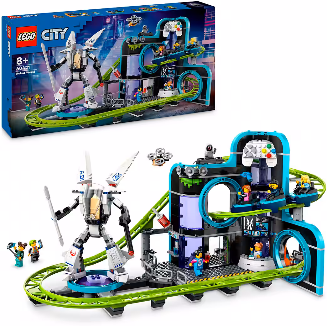 Roller coaster with robot mech (60421), LEGO City construction bricks (986 pcs), Made in Europe