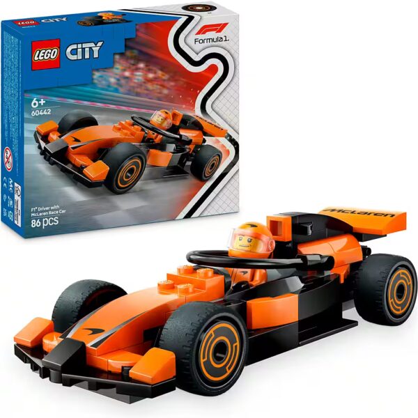 F1® Racing Driver with McLaren Race Car (60442), LEGO City Construction Bricks (86 pcs), Made in Europe