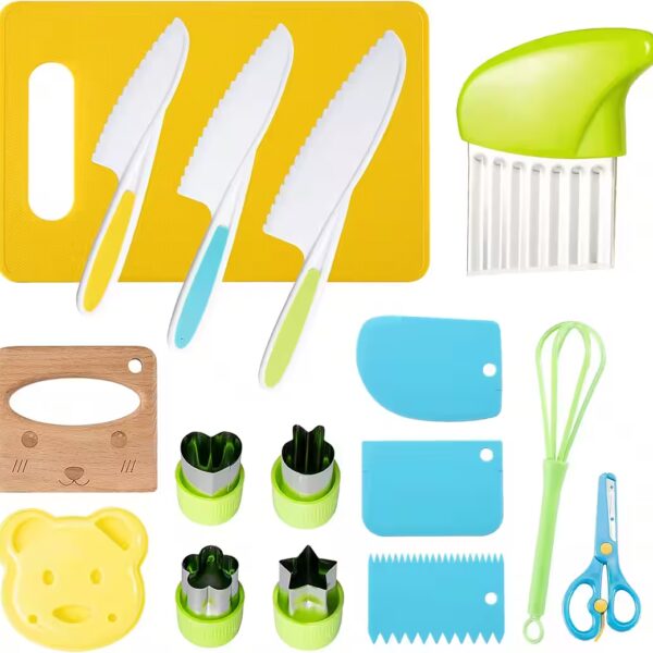 Children's chef's knife Montessori 16 pieces. Children's knife set with cutting board & wooden knife