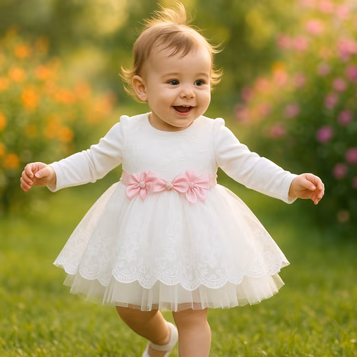 Christening dress princess dress, party dress, lace, 100% cotton, white/pink