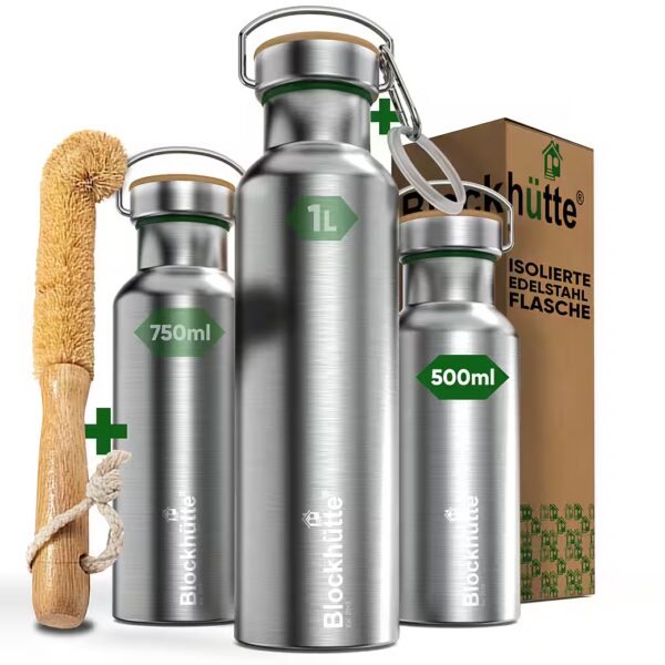 Insulated bottle stainless steel drinking bottle insulated with natural bristles bottle brush