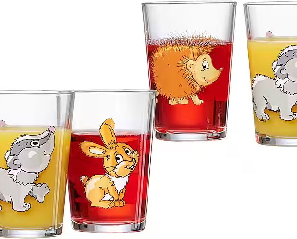 Children's mugs with woodland animals, 6-piece set Glass, 3 different animal motifs