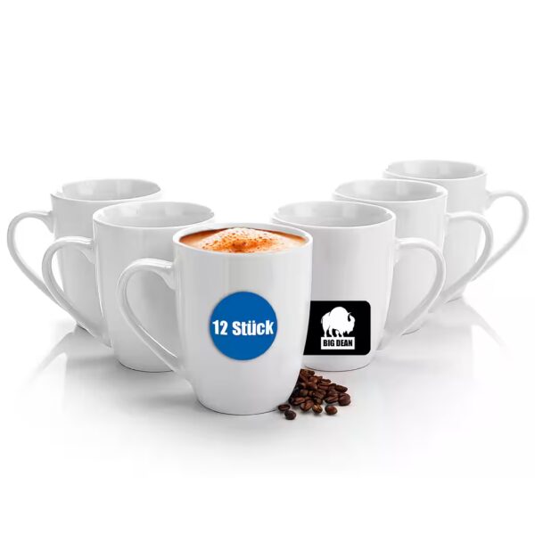 Set of 12 coffee mugs, 300 ml each, made of high-quality genuine porcelain