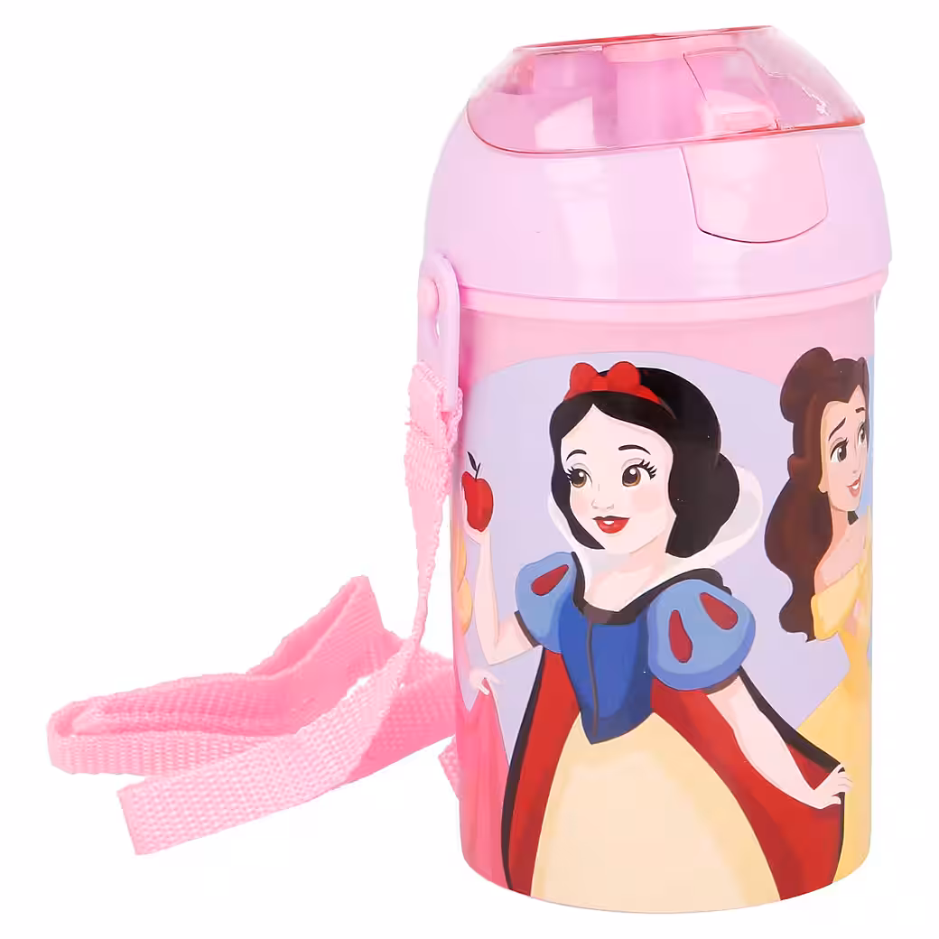 Disney Princess Water Bottle with Straw and Strap, 450 ml