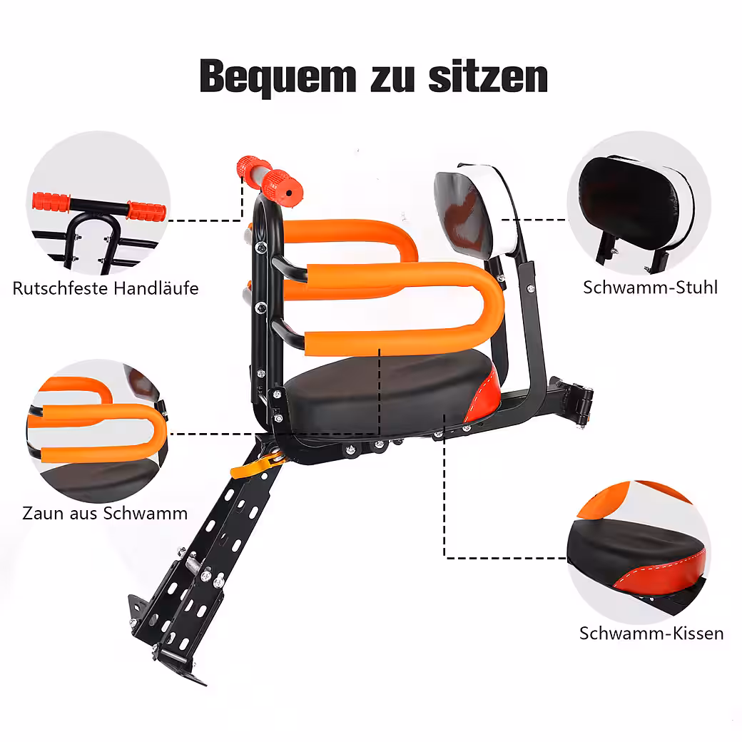 Bicycle child seat front mounted bicycle seat, portable, retractable, foldable Removable child seat, suitable for all types of bicycles - Image 2