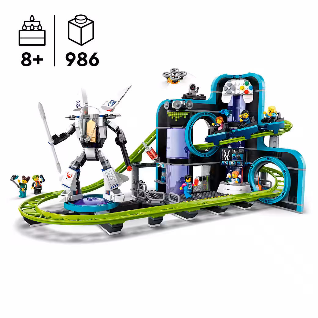 Roller coaster with robot mech (60421), LEGO City construction bricks (986 pcs), Made in Europe - Image 3