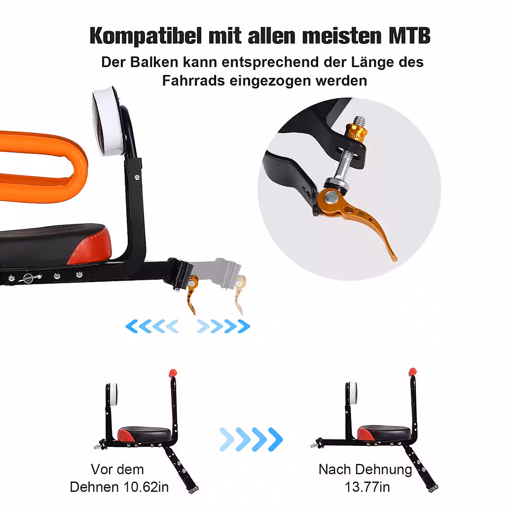 Bicycle child seat front mounted bicycle seat, portable, retractable, foldable Removable child seat, suitable for all types of bicycles - Image 5