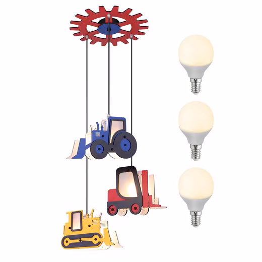 Hanging light hanging light children's room pendant light children's lamp hanging lamp boy Hanging, construction vehicles, lighting, replaceable LED, warm white, pendant lamp