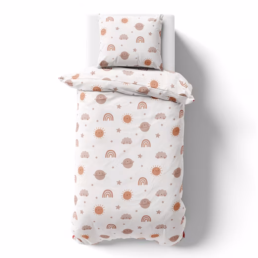 Boho Dreams children's bedding 135x200 + 80x80 cm in percale, white/beige 100% cotton, 2-piece, heavenly bedding set with sun, rainbow, planet, cloud - Image 4