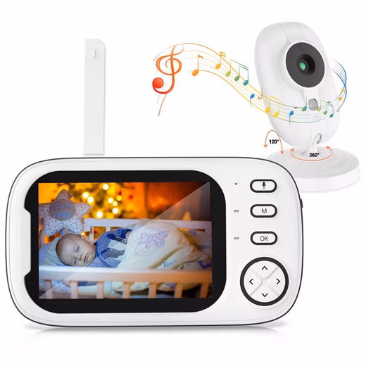 Baby monitor with camera 3.5" LCD screen 360° viewing angle 1-piece