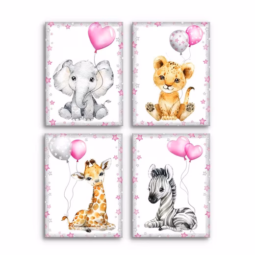 Mural Children's Room Murals Set Animals - 4 Pictures 30x40 cm Ready to Hang - Image 2