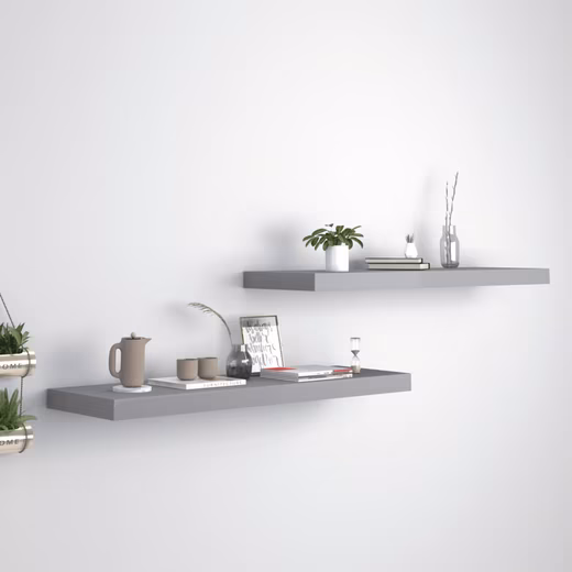 Wall Shelf Floating Shelf Wall Board Hanging Shelf Wall Shelf Wall Shelf 2 Pcs Grey 80x2 - Image 2