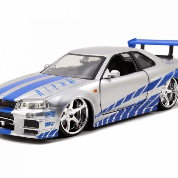 Model car Nissan Skyline GT-R R34 2002 silver blue Brian Fast & Furious