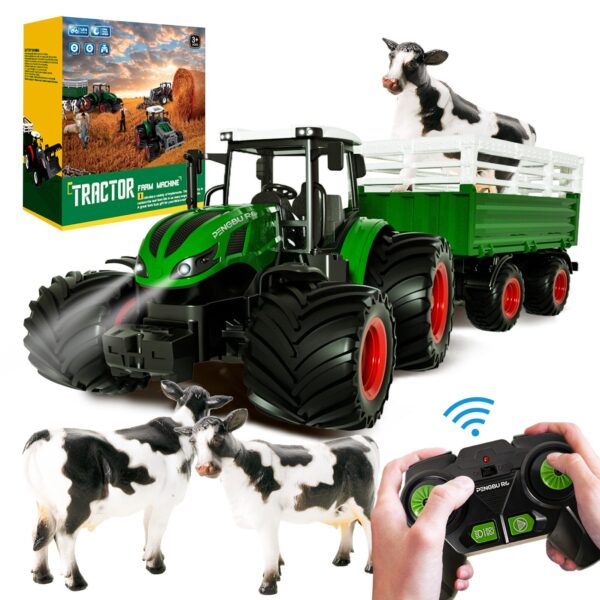RC Tractor Remote Controlled Tractor with Trailer, Tractor Toy for Ages 3, 4, 5 and Up