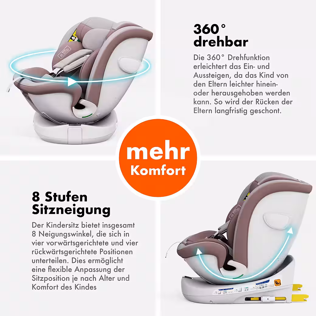 ROTAZIONE car seat, child seat, car seat, child car seat, baby carrier From birth to 12 years, from 40 cm to 150 cm, 8-stage seat tilt adjustment, height-adjustable headrest - Image 8