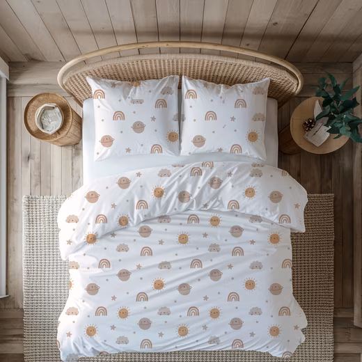 Boho Dreams children's bedding 135x200 + 80x80 cm in percale, white/beige 100% cotton, 2-piece, heavenly bedding set with sun, rainbow, planet, cloud - Image 3