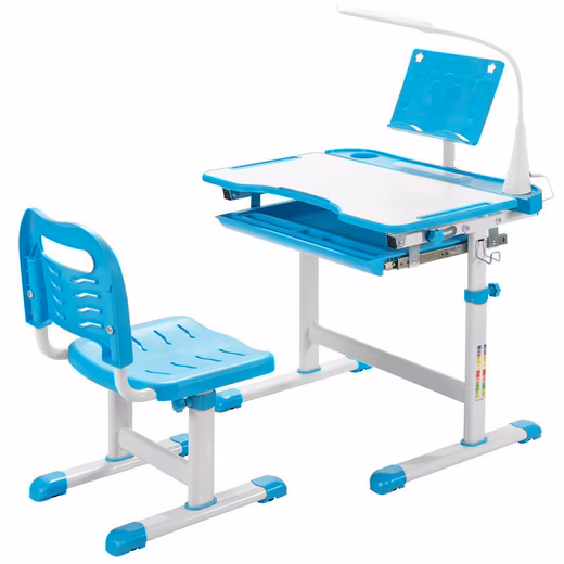 Children's desk with adjustable tabletop & lamp & book stand