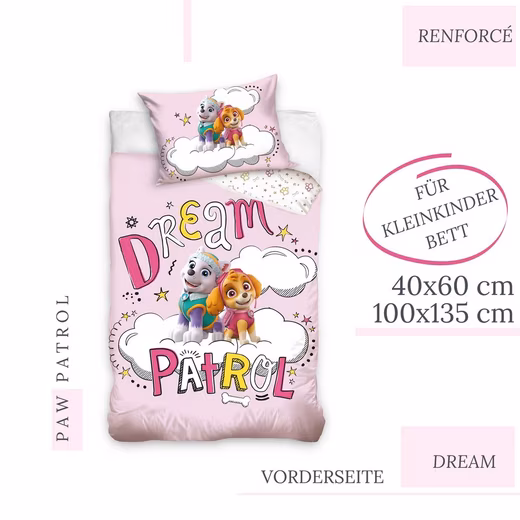 Paw Patrol children's bedding 100x135 + 40x60 cm, 100% cotton Renforcé, 2-piece, Dream Patrol baby bedding in pink and rose - Image 4