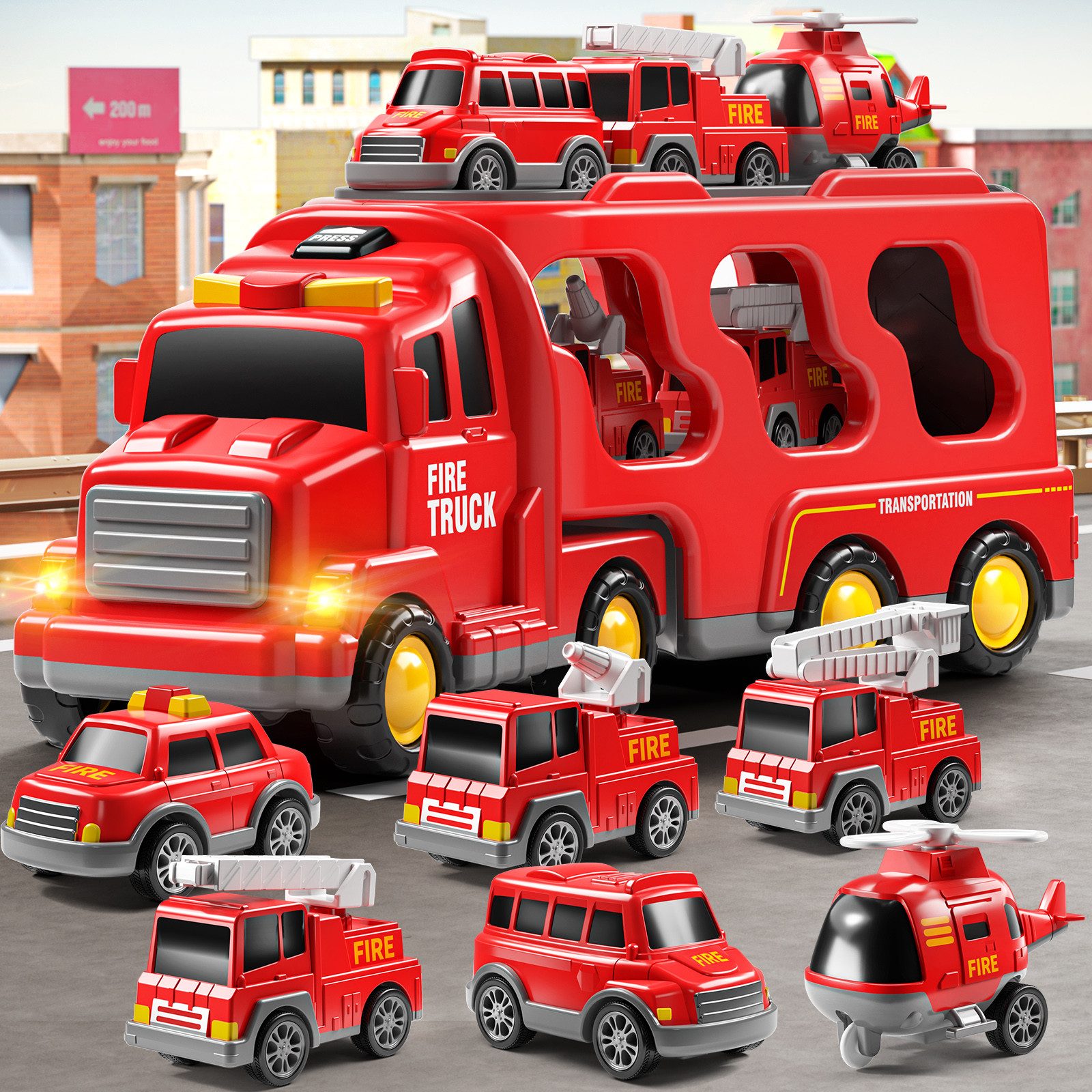 Toy Car 7 Pack Carrier Truck Transport City Vehicles Toy - Image 3