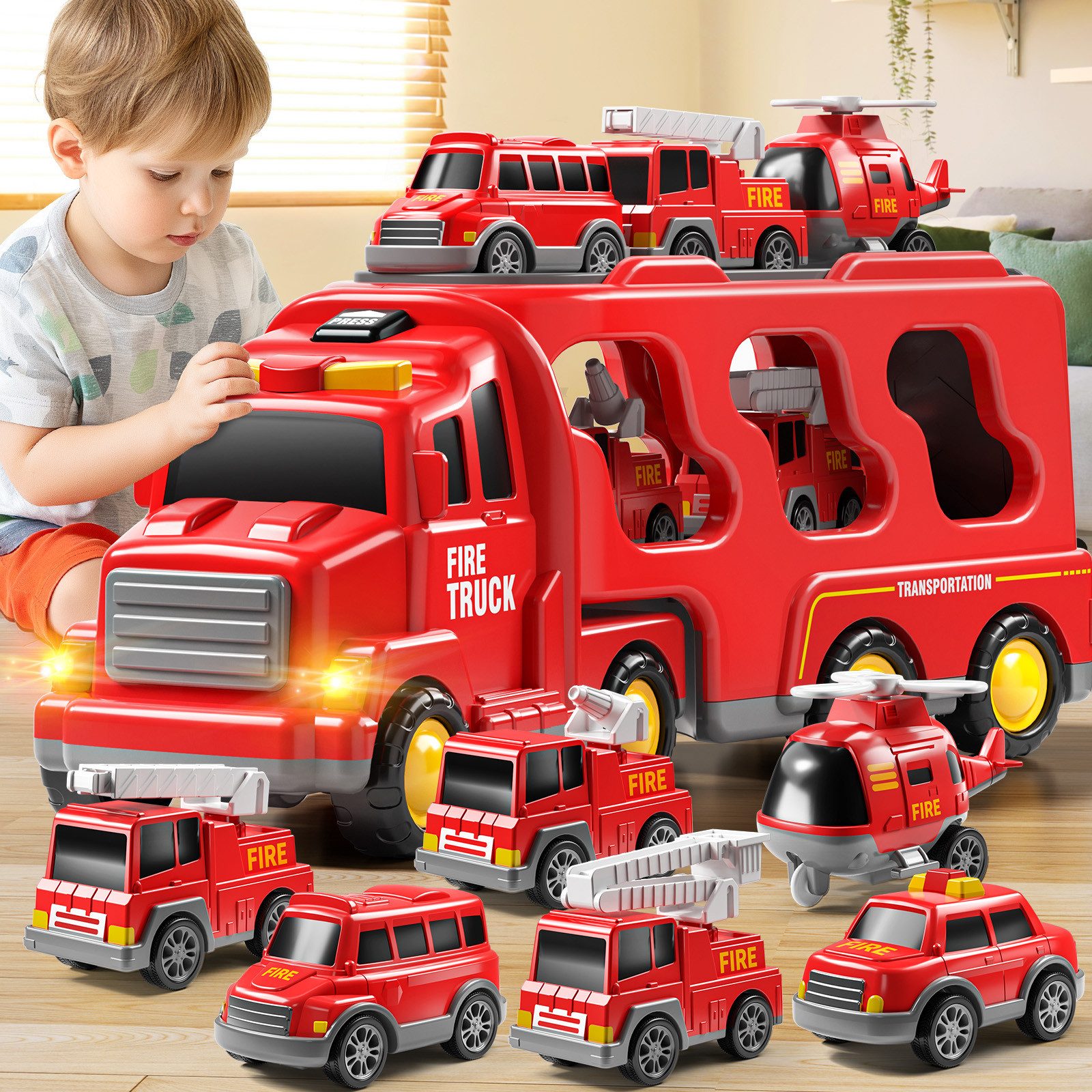 Toy Car 7 Pack Carrier Truck Transport City Vehicles Toy - Image 7