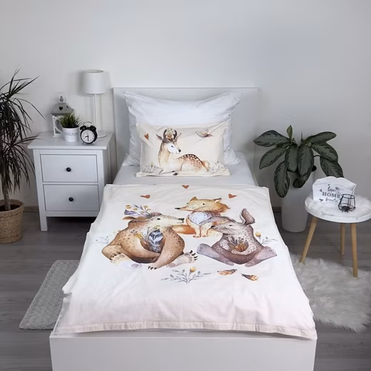 Baby bedding set "woodland" animals, 2-piece. Size: 100x135+40x60 cm Cotton, 2-piece set, 100% cotton