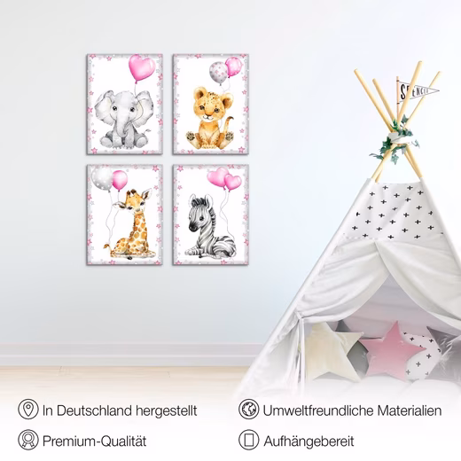 Mural Children's Room Murals Set Animals - 4 Pictures 30x40 cm Ready to Hang - Image 4