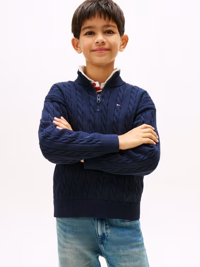 Knitted sweater COTTON CABLE HALF ZIP SWEATER