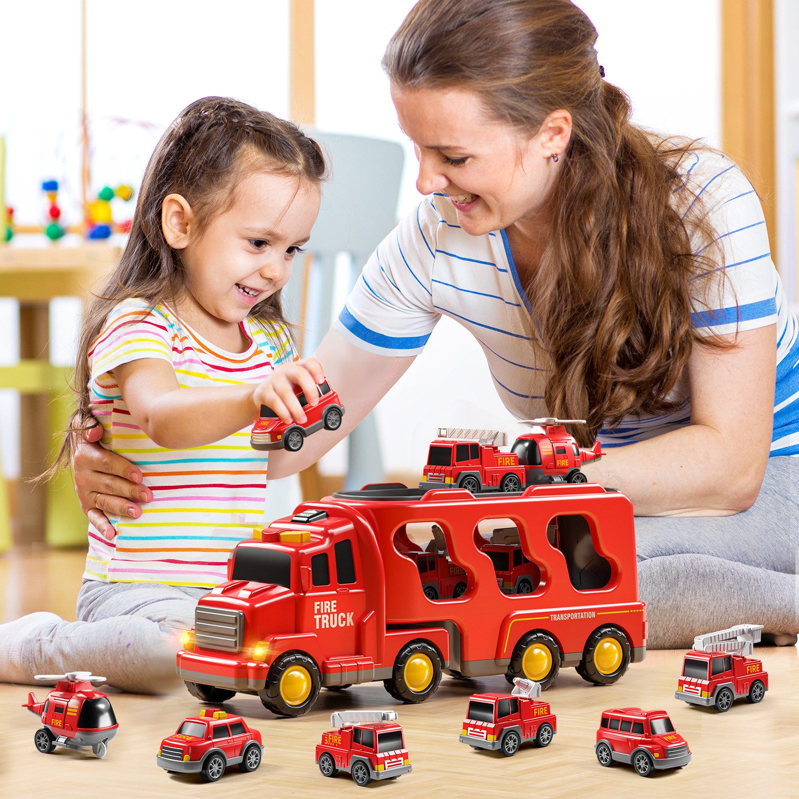 Toy Car 7 Pack Carrier Truck Transport City Vehicles Toy - Image 13