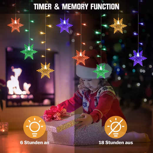 LED Light Curtain, Snowflake LED String Lights, Christmas Decor 360-light, remote control, timer, IP44, LED Christmas lights party, 10 modes - Image 3